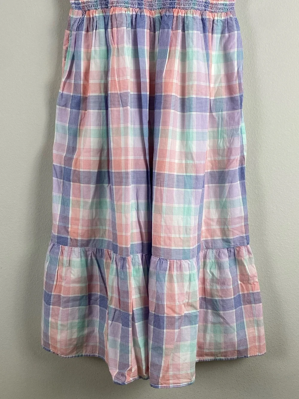 J. Crew Factory Pastel Plaid Smocked Midi Dress | 2 Pockets | Multicolor - Picture 4 of 16